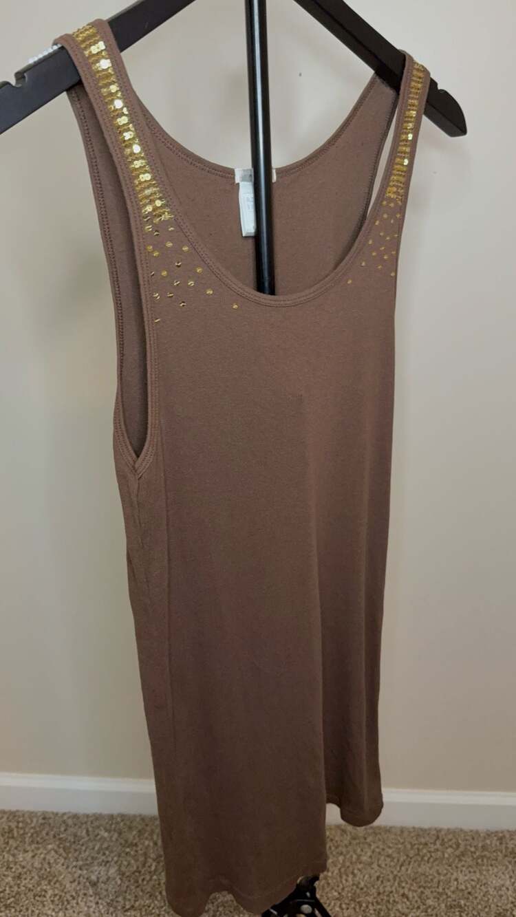 Old Navy Perfect Fit Brown Ribbed Tank Top with Gold Sequin Detail Size XL - Picture 4 of 8